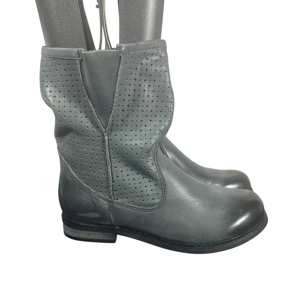 Mojo Moxy Gray Perforated Leather Mid-Calf Boots 6.5 Western Slouchy